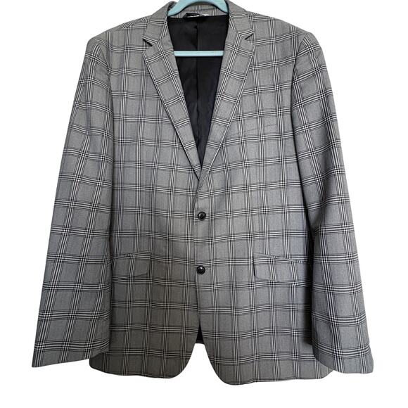 Kilburne + Finch Plaid Sport Coat Gray Black Blazer 46L Tailored Fit workwear - Picture 1 of 10